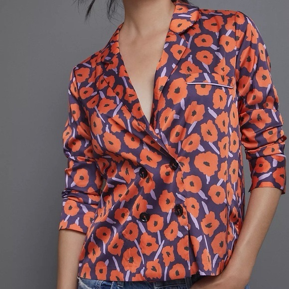NWT Anthropologie Hutch Floral Lorraine Poppy Purple Orange Blazer Blouse - Picture 1 of 12